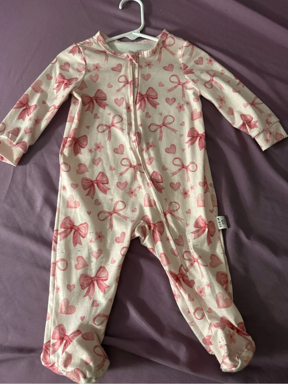 Pink Bow Print Footed One-Piece for Kids